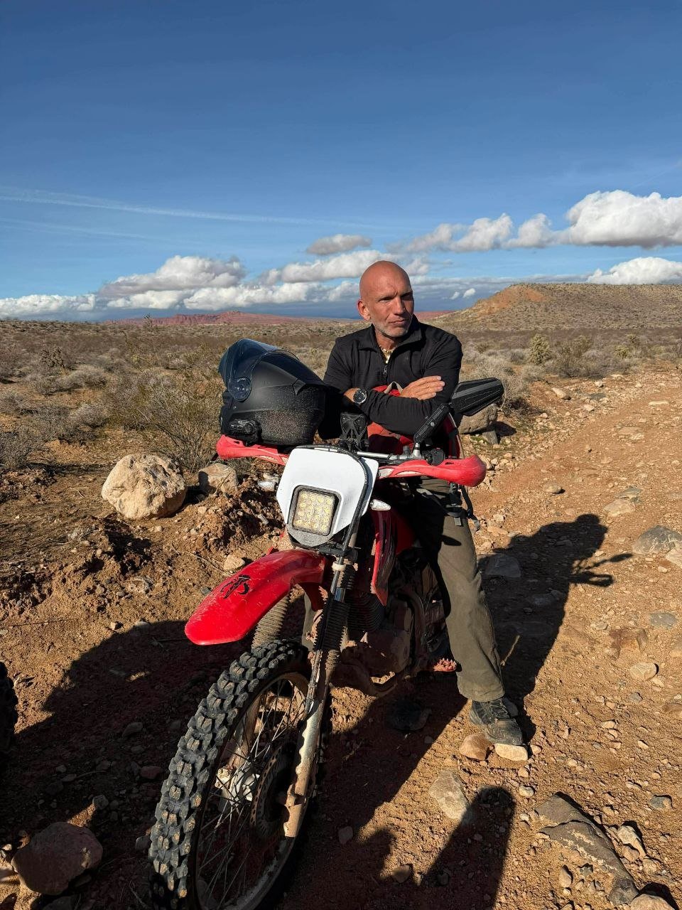 Adventure motorcycle on desert trail